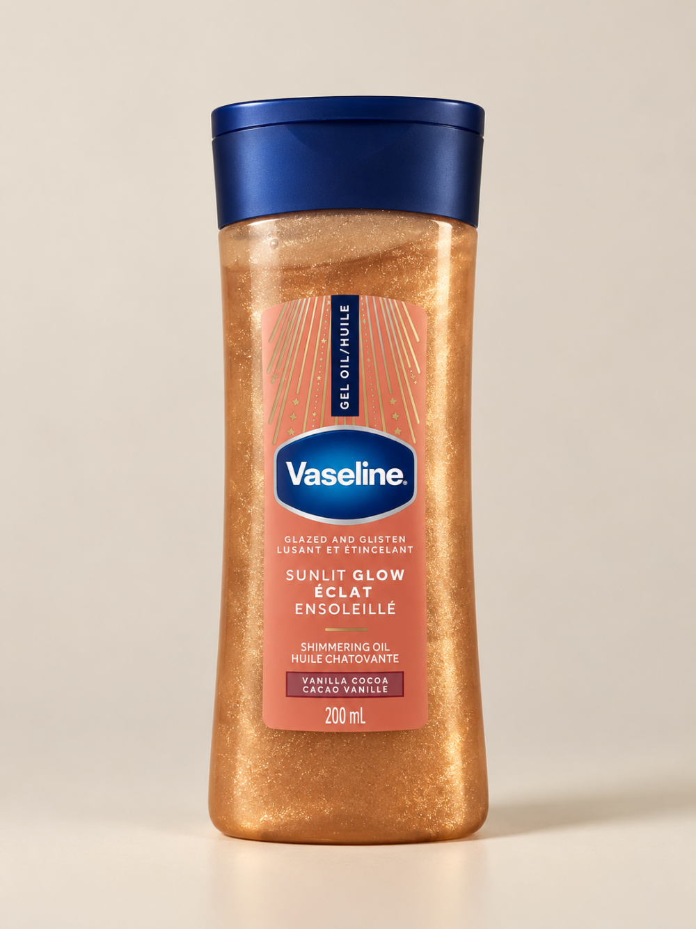 Vaseline Glazed & Glisten Sunlit Glow – Shimmering Oil، برائحة الفانيلا والكاكاو