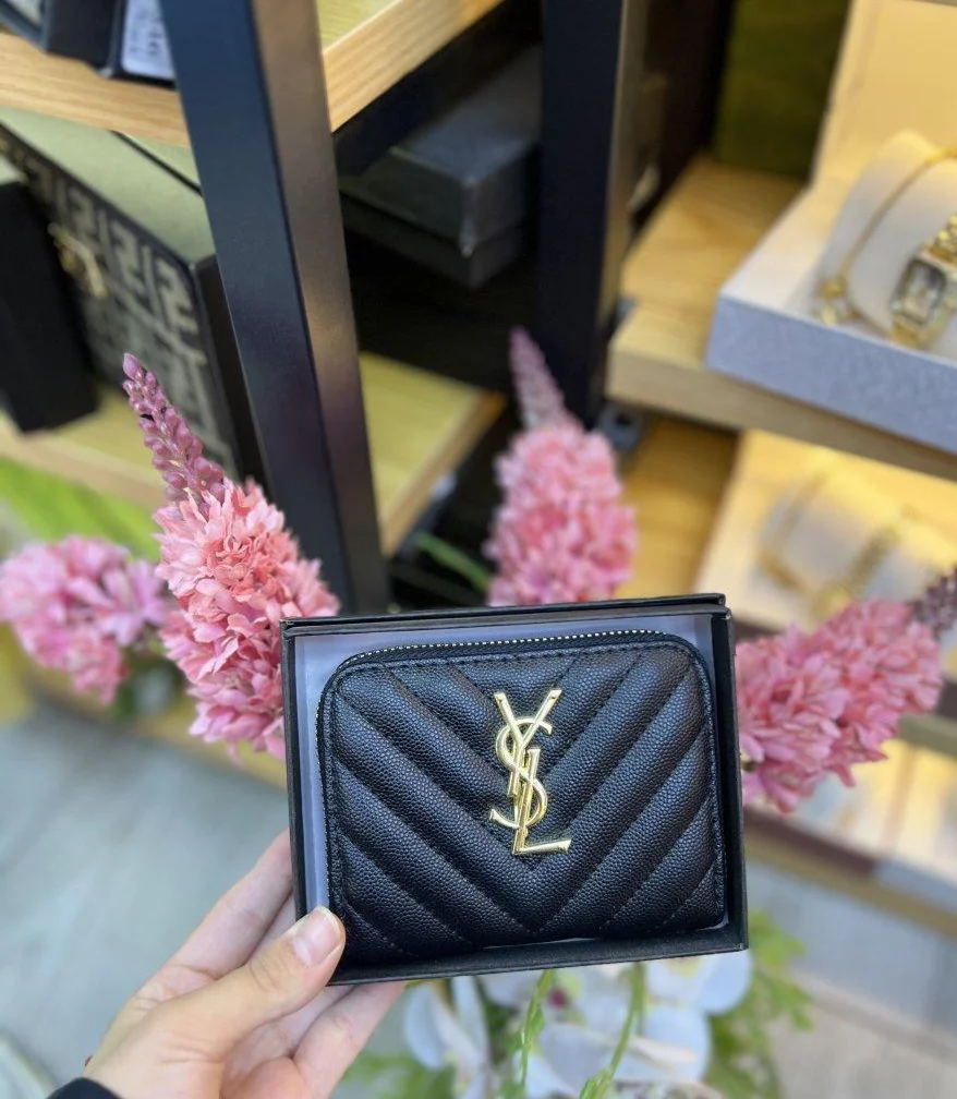محفظة YSL للبطاقات والنقود مع علبة