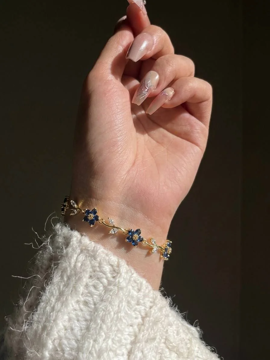 اسوارة ورد 🌸 بجودة عالية جدا - زهرة مرصعة زركون - ذهبي - 6 ألوان - ترند 2024 🎀