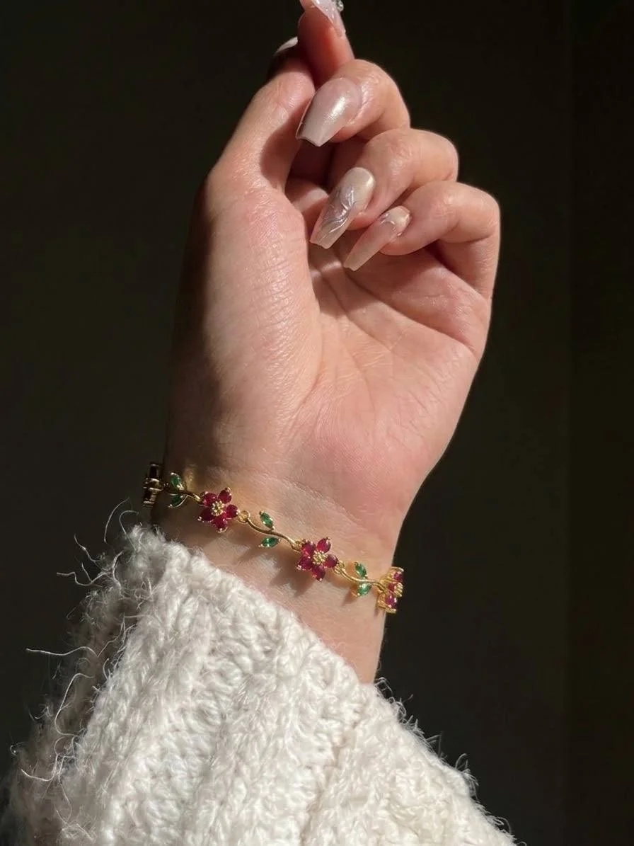 اسوارة ورد 🌸 بجودة عالية جدا - زهرة مرصعة زركون - ذهبي - 6 ألوان - ترند 2024 🎀