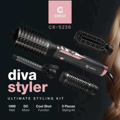 طقم تصفيف الشعر 5قطع كرست diva styler اسود برونزي