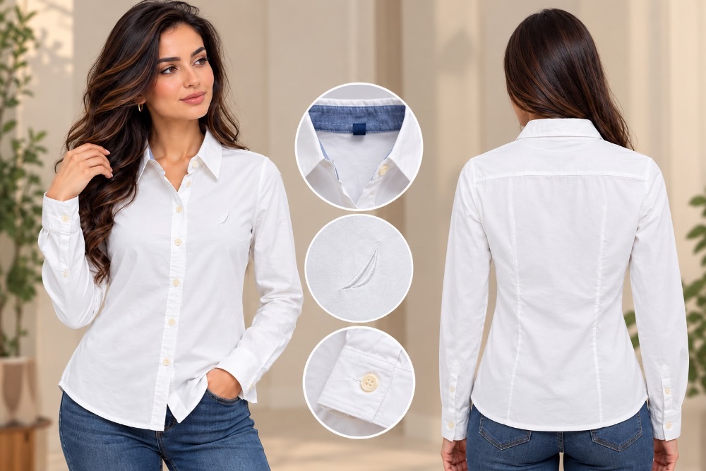 قميص Nautica ابيض سادة