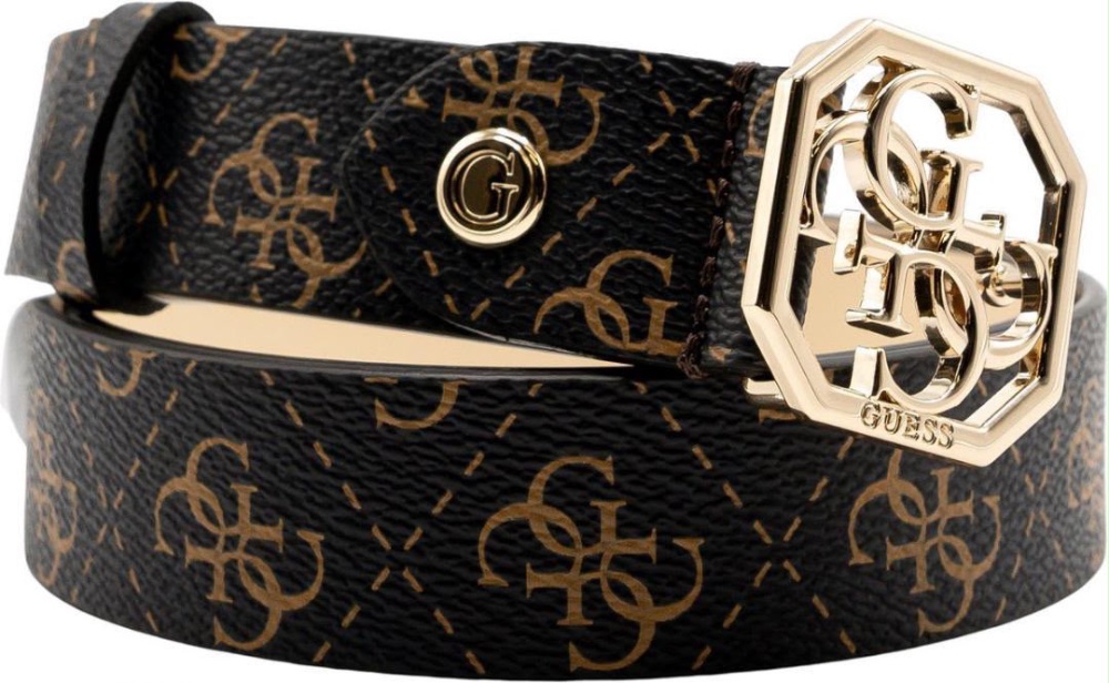 GUESS Belt اسود وبني غامق