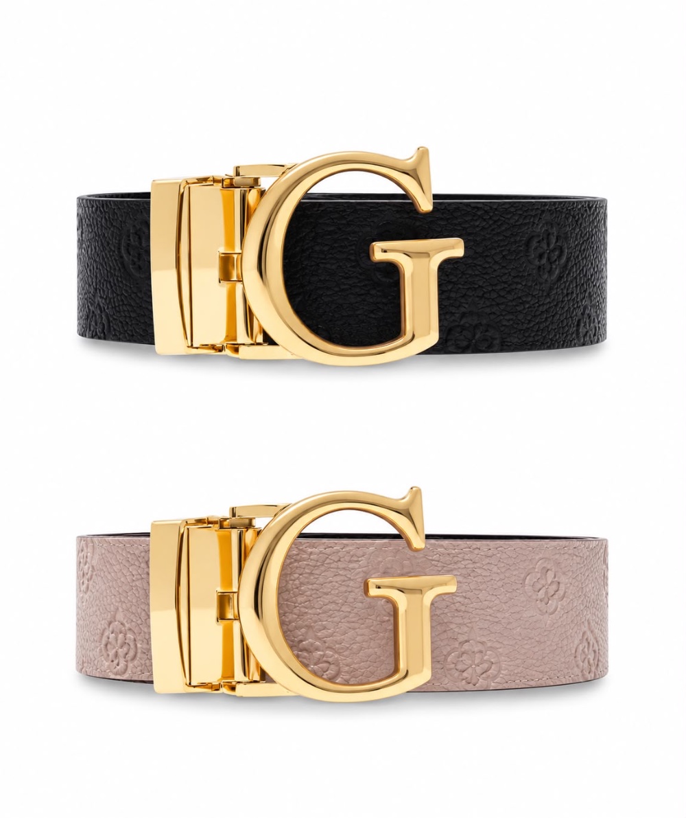 GUESS Belt وجهين اسود وزهري
