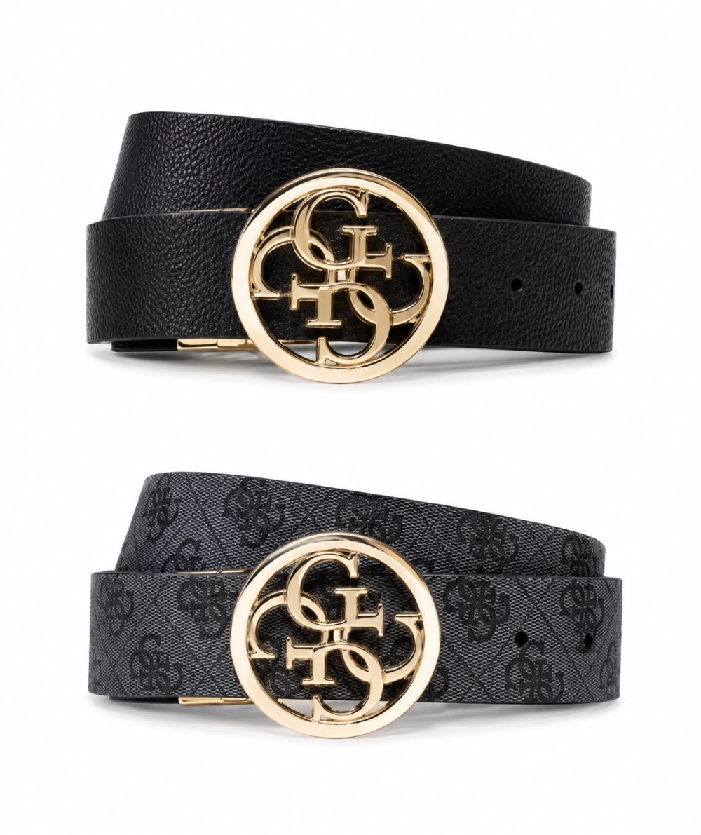 GUESS Belt وجهين اسود سادة و لوغو