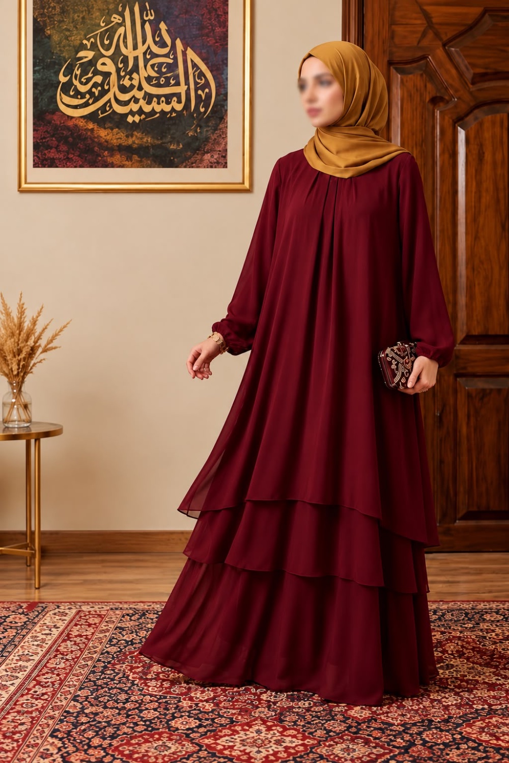 فستان خمري سادة
