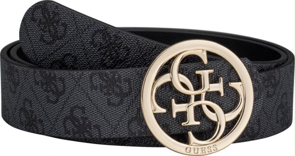 GUESS Belt وجهين اسود سادة و لوغو